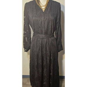 Alfani Womens Black Shirt Dress Long Lace Sleeves Tie Waist Long 8 Petite